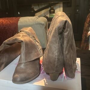 Not Rated Taupe Ankle Boots with Chain Accent